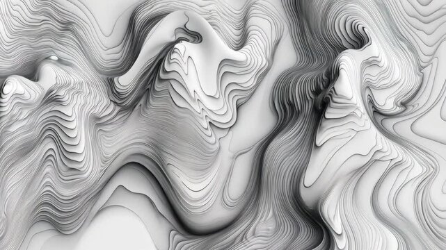 Exploring abstract topographical lines and patterns in grayscale artwork created using digital techniques