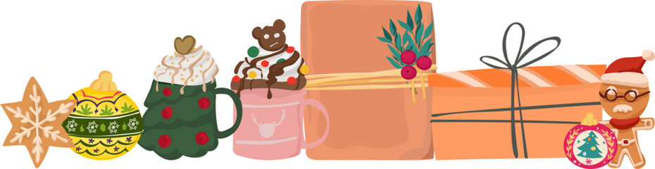 Cute christmas gift illustration on transparent background.
