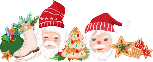 Cute christmas cartoon illustration on transparent background.

