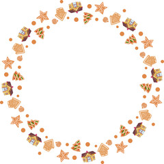 Christmas biscuit frame illustration on transparent background.
