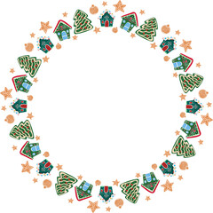 Christmas cookie frame illustration on transparent background.

