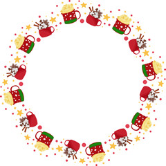 Christmas mug with drink frame illustration on transparent background.
