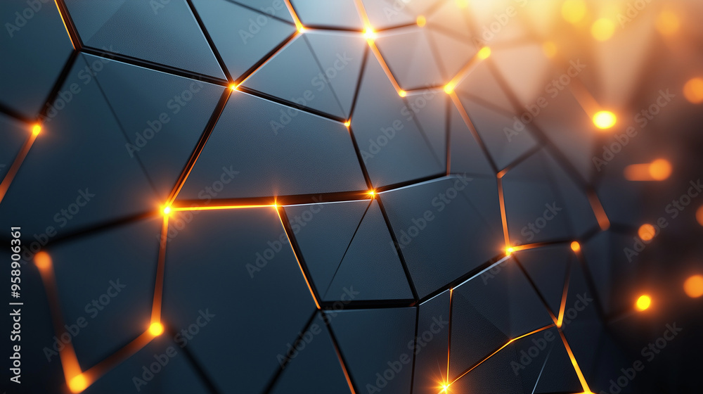 Wall mural a close-up view of an abstract geometric pattern illuminated by glowing lights showcasing modern des