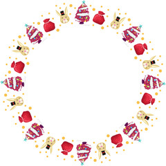 Pink christmas tree frame illustration on transparent background.
