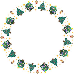 Christmas tree frame illustration on transparent background.
