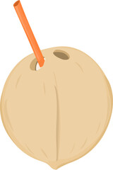 Coconut with straw illustration on transparent background.
