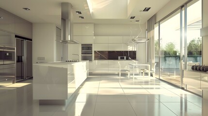 Modern Kitchen Interior Design with White Cabinets and Island