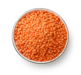 Top view of uncooked red lentils