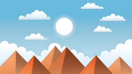 "Stylized Digital Illustration of Pyramids Under Clear Blue Sky - Vibrant Minimalist Landscape Art