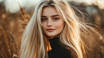 Naklejka premium Beautiful Blonde Woman in a Field