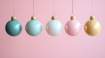 Pastel Christmas Baubles on Pink Background