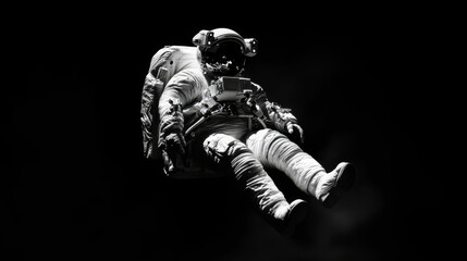 An astronaut floating in space in black background