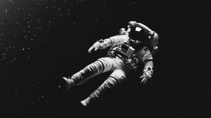 An astronaut floating in space in black background
