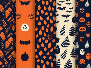 Tribal patterns with Halloween symbols, boho vibes, flat design illustration
