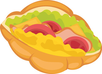 Cartoon sandwich doodle illustration on transparent background.
