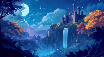 Fantasy landscape with architecture in a painted style.