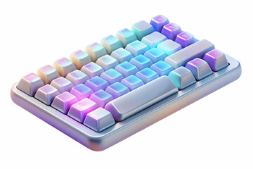 Modern Keyboard with Holographic Shortcuts Floating Above Keys on White Surface - Innovative Tech Concept with Ample Copy Space, Top Down Perspective - Stock Photo