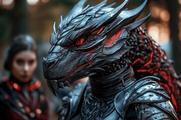 Dragon slayer, brave and determined, legendary warrior stands ready to face the beast in a battle of wills