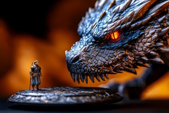 Dragon slayer, brave and determined, legendary warrior stands ready to face the beast in a battle of wills