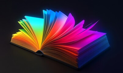Open Book with Glowing Rainbow Pages