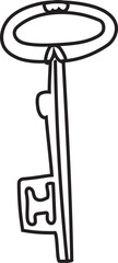 Hand drawn retro key illustration on transparent background.
