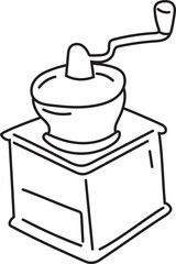 Hand drawn coffee grinder illustration on transparent background.
