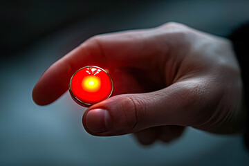 A Hand Hovering Over a Glowing Red Button - An Enigma Awaits