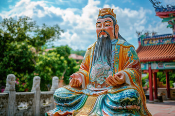 Obraz premium The Serene Gaze of Shoulao, the Chinese God of Longevity, Embodies Tranquility and Enduring Life.