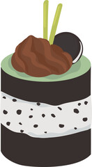 Cartoon cream cake illustration on transparent background.
