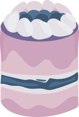 Cartoon blueberry cake illustration on transparent background.
