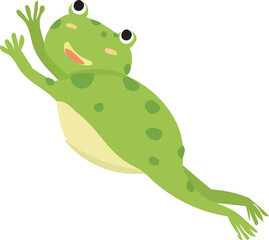 Cartoon jumping frog illustration on transparent background.
