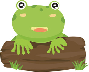 Cartoon cute frog illustration on transparent background.
