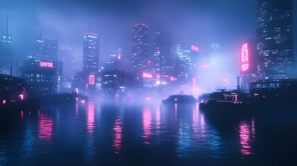 Fototapeta premium Futuristic city bathed in neon, fog swirling with dynamic energy wallpaper
