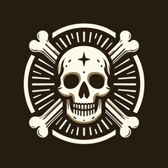 Fototapeta premium Danger warrior skull vector illustration graphic with decorative colourful pattern with sword and crossbones t-shirt Dark Art Skull Head with Bone Black and White Illustration Skull and crossbones hap