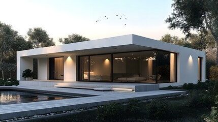 Fototapeta premium Modern Minimalist House with Swimming Pool and Trees