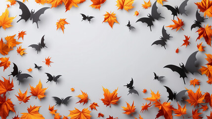 Obraz premium Halloween decorations with symbol of Halloween on white background. Top view. Copy space for text. Generative ai illustration.