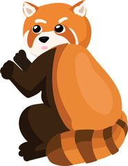 Cartoon cute red panda illustration on transparent background.

