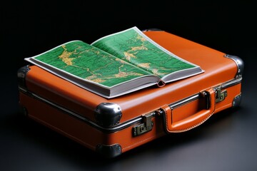 Open suitcase, books and maps, adventure planned reflect a journey full of exploration and learning