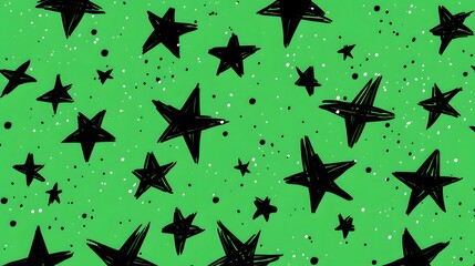 Black Stars on Green Background, Abstract Image, Texture, Pattern, Wallpaper, Cover and Screen for Smartphone, Cell Phone, PC, Laptop, 9:16 and 16:9 Format