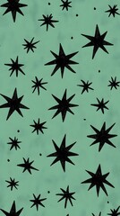 Black Stars on Green Background, Abstract Image, Texture, Pattern, Wallpaper, Cover and Screen for Smartphone, Cell Phone, PC, Laptop, 9:16 and 16:9 Format
