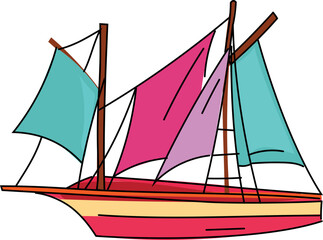 Cartoon junk boat illustration on transparent background.
