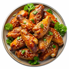 barbecue chicken wings with white sesame and vario