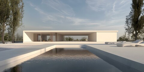 Fototapeta premium Modern Minimalist House with Swimming Pool and Patio