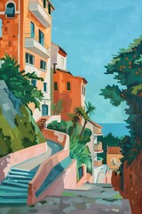 Fototapeta premium Colorful Illustration of a European City