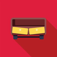 Simple illustration of a wooden nightstand with two yellow drawers casting a long shadow on a red background