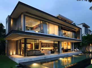 Fototapeta premium Modern Architecture Home With Swimming Pool