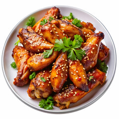 barbecue chicken wings with white sesame and vario