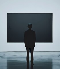Obraz premium Man in Suit Looking at Empty Canvas in Art Gallery