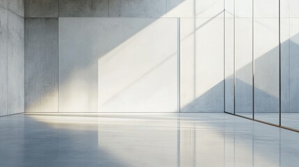 Obraz premium Wall mirror reflecting a minimalist room, with ample space for copy.