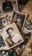 Vintage WWII Memorabilia: Soldier Portrait and Historical Artifacts in Antique Sepia Tones